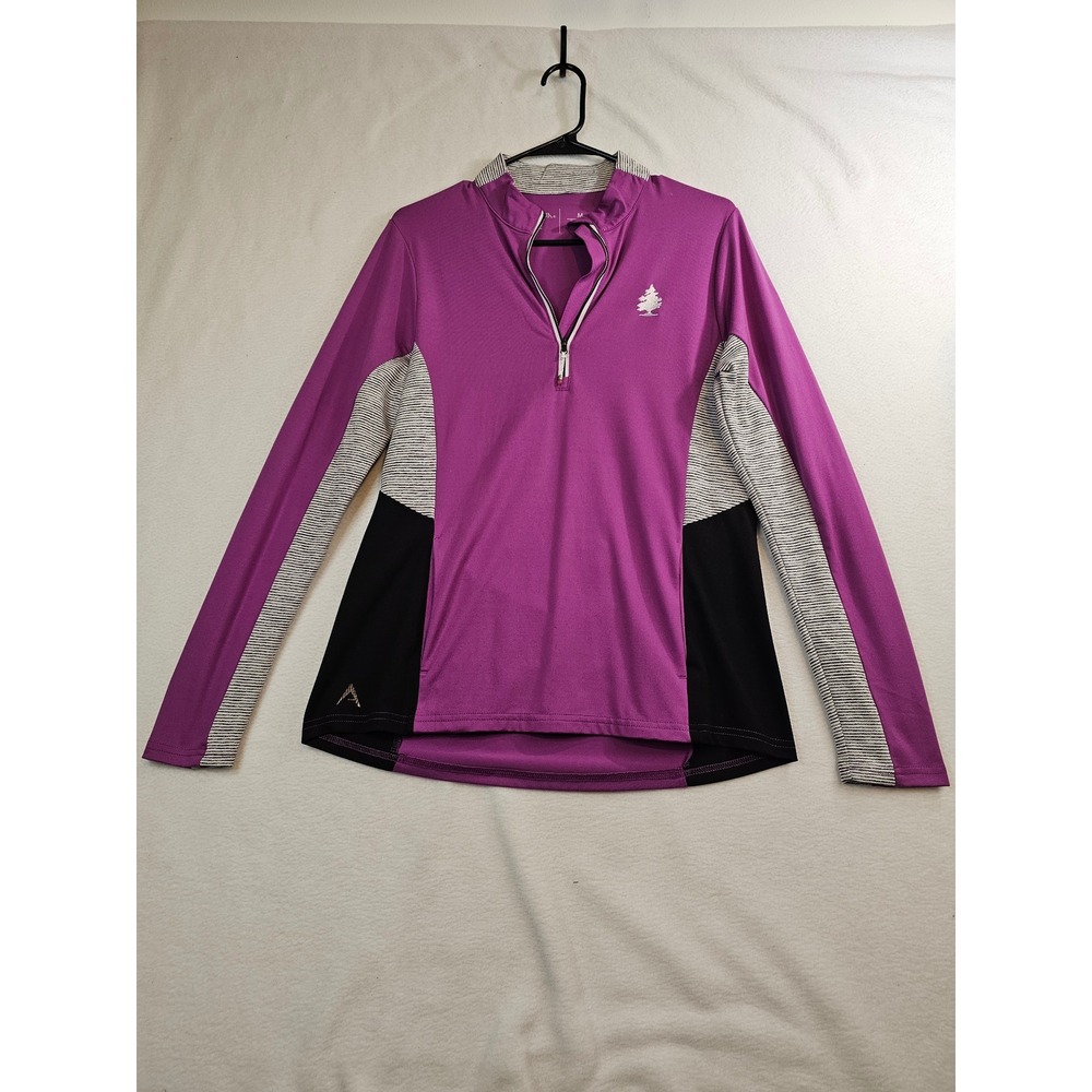Antigua Womens Purple Colorblock Quarter Zip Pullover Long Sleeve Top Size M